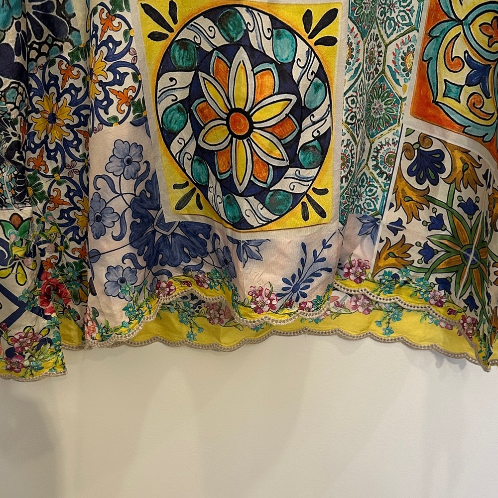 Johnny Was 100% Silk Multicolor Patchwork Short S… - image 9